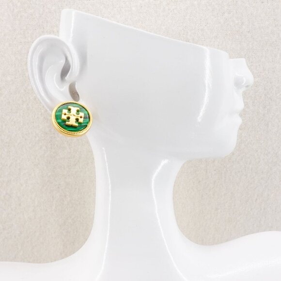 Tory Burch Women's Semi Precious Stud Earrings Green OS - Picture 10 of 13